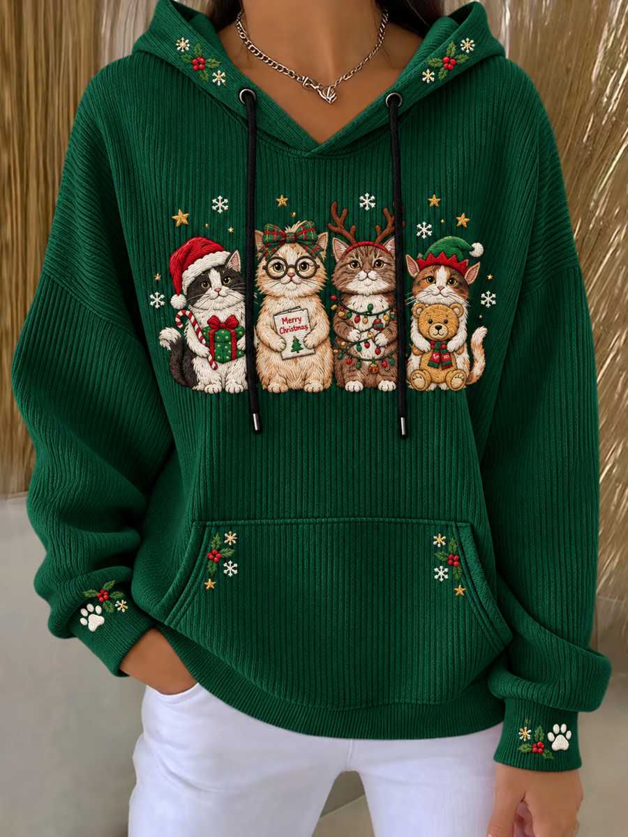 Women's Cute Christmas cat Printed Hoodie
