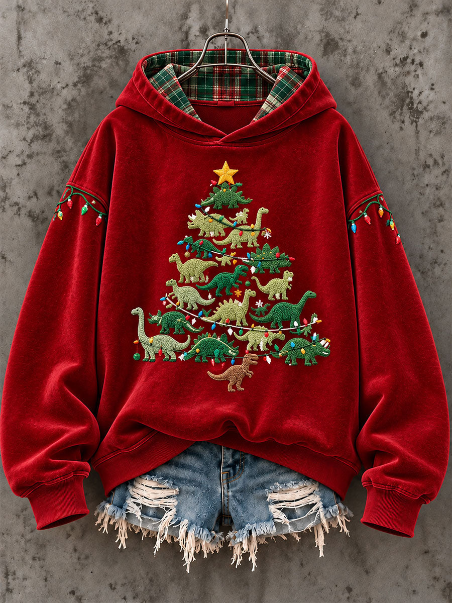 Women’s Dinosaur Christmas Tree Print Sweatshirt