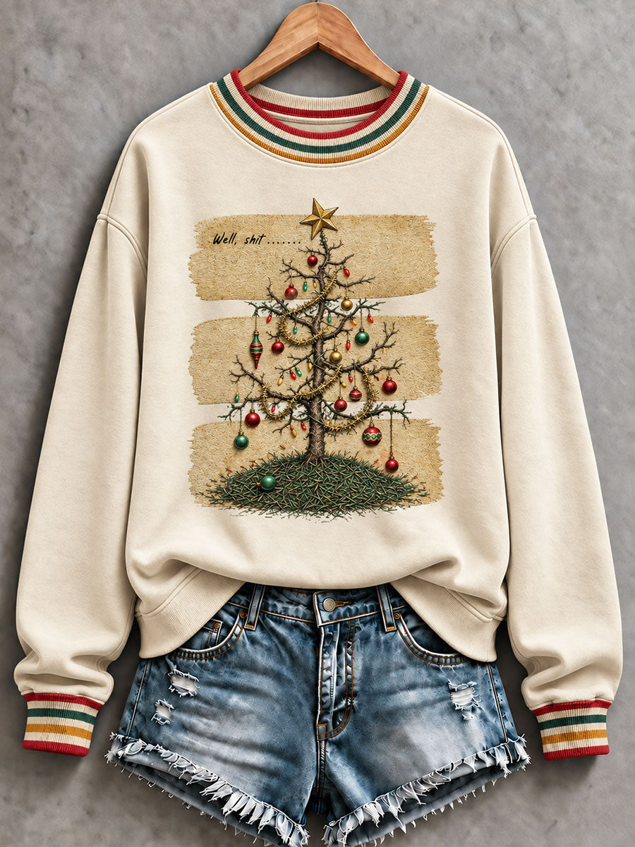 Women's "Will, Shit..." Fun Boring Christmas Tree Print Sweatshirt