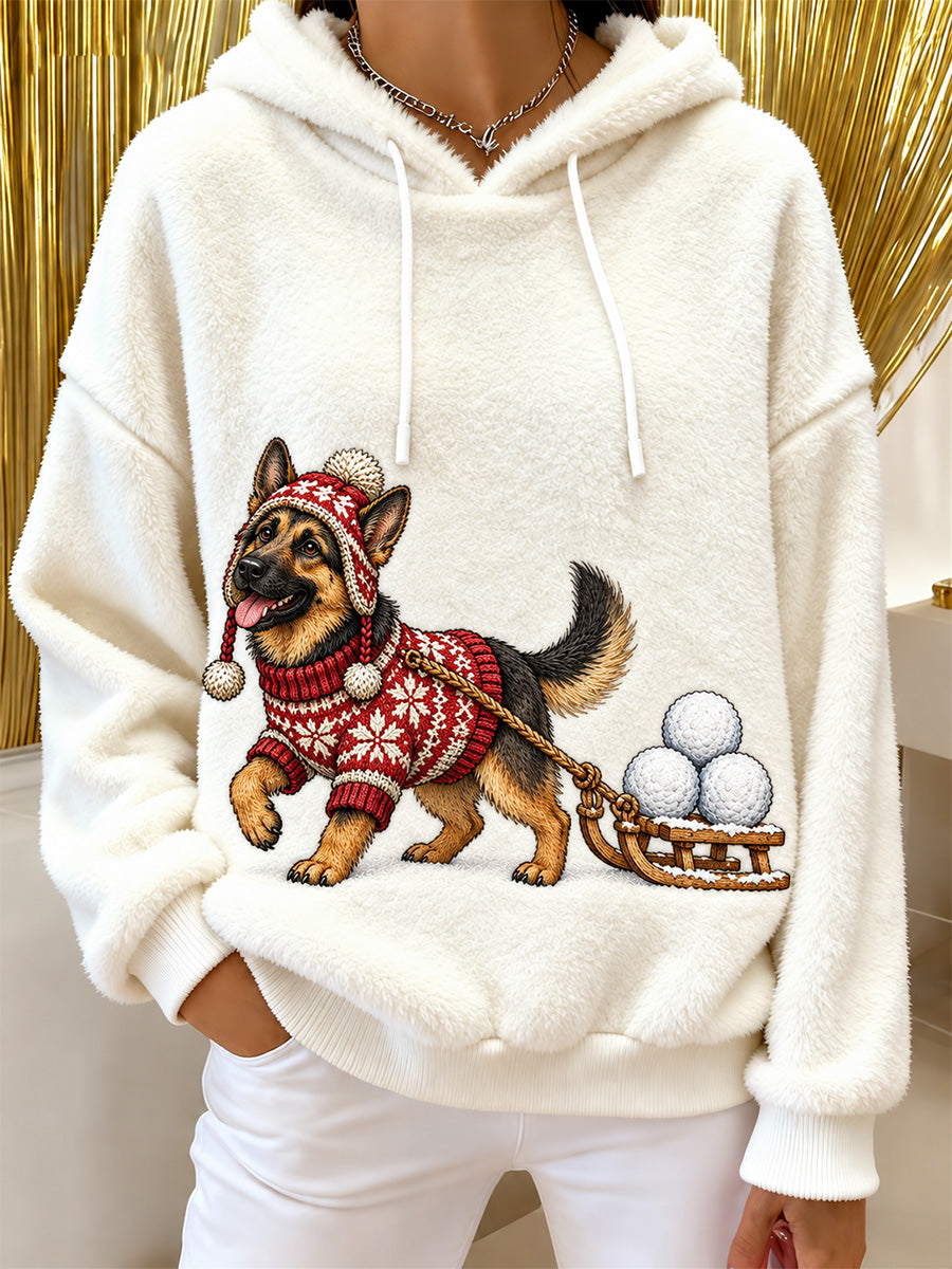 Women's Cute Dog Print Flannel Hoodie