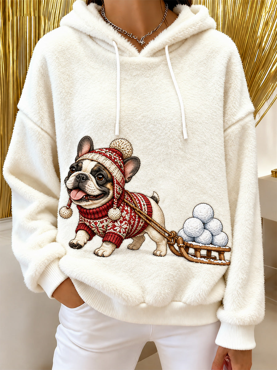 Women's Cute Dog Print Flannel Hoodie