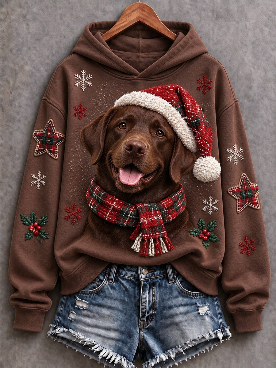 Women's Lovely Christmas Chocolate Labrador Retriever Print Hooded Sweatshirt