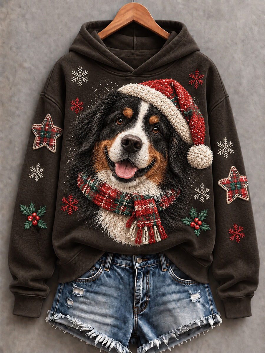 Women's Lovely Christmas Bernese Mountain Dog Print Hooded Sweatshirt