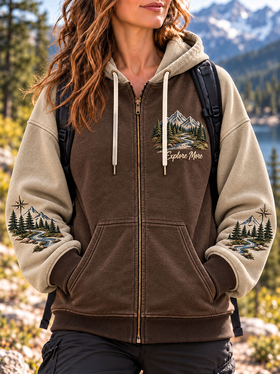 Women's  Explore More Print Zip-Up Hoodie
