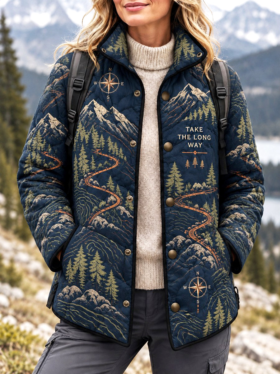 Women's Wilderness Trail Print Hike Lovers Lightly Padded Coat