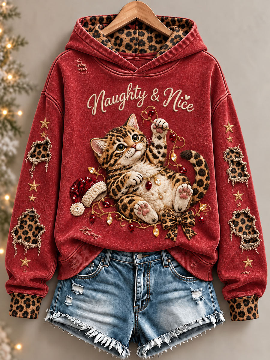 Women's Christmas Funny Cat Art Print Regular Hoodie