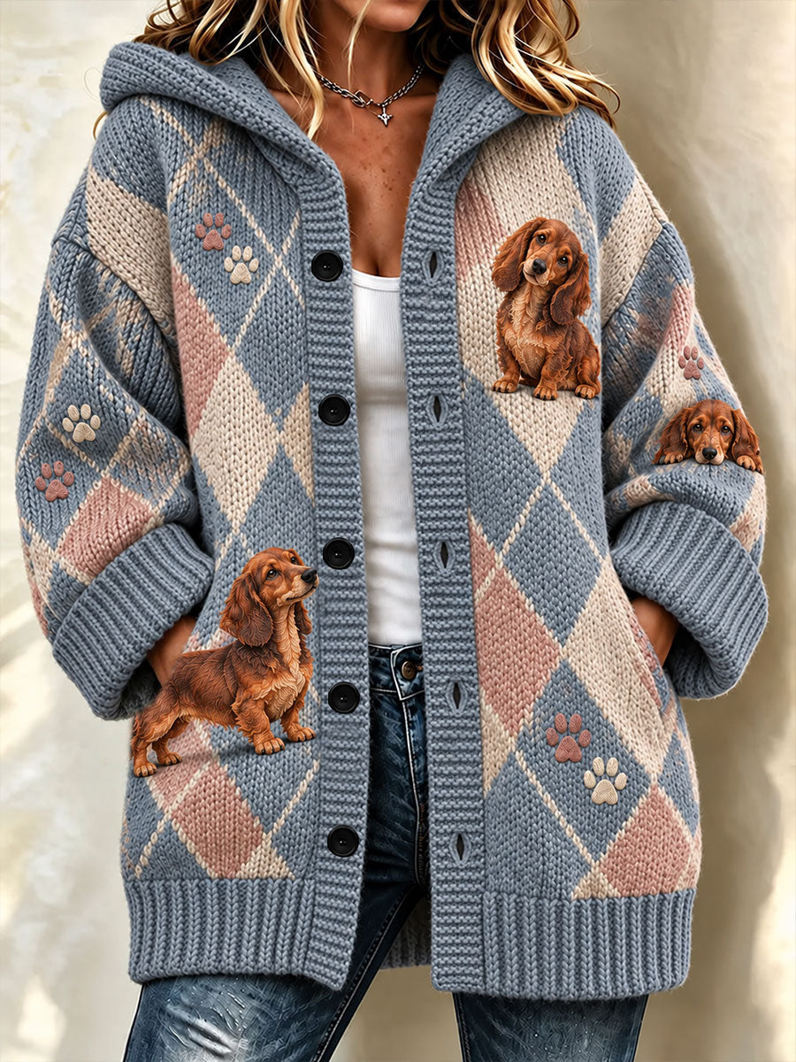 Women's Funny Dog Art Composite Fleece Long Coat