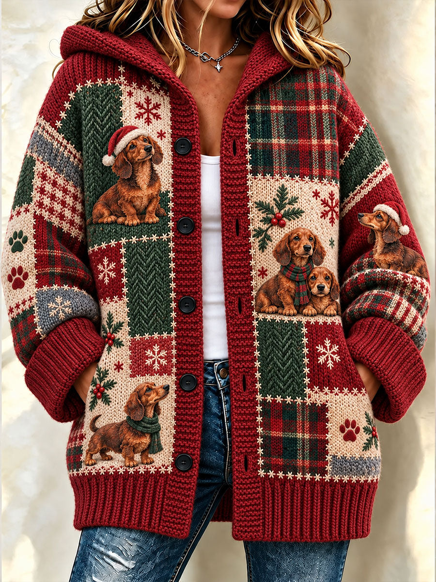 Women's  Christmas Funny Dog Art Composite Fleece Long Coat