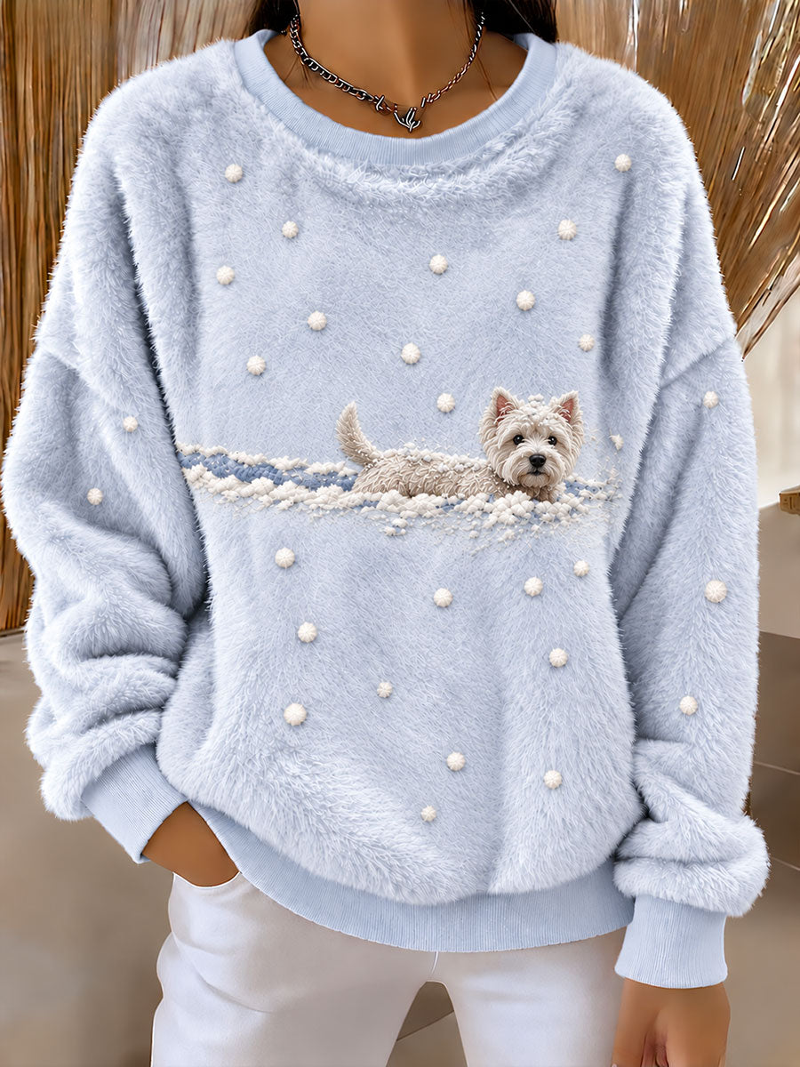 Women’s West Highland Terrier in the Snow Winter Printed Casual Flannel Sweatshirt