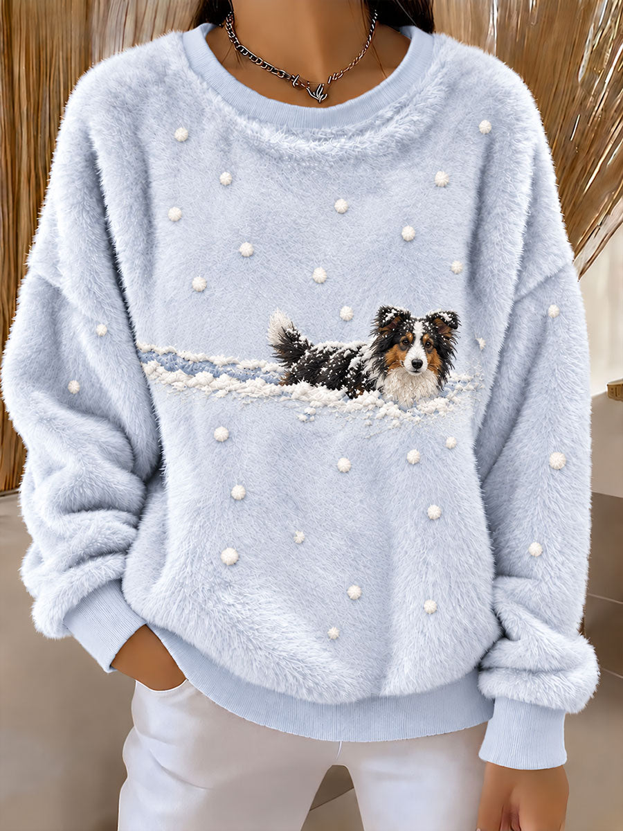 Women’s Sheepdog in the Snow Winter Graphic Casual Flannel Sweatshirt