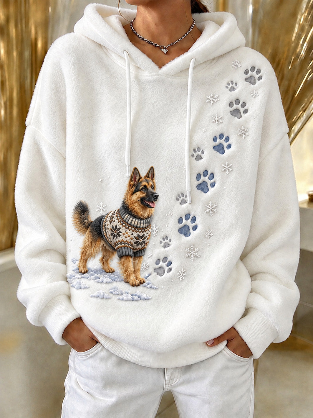 Women's Winter German Shepherd Dog Pattern Causal Flannel Hoodie