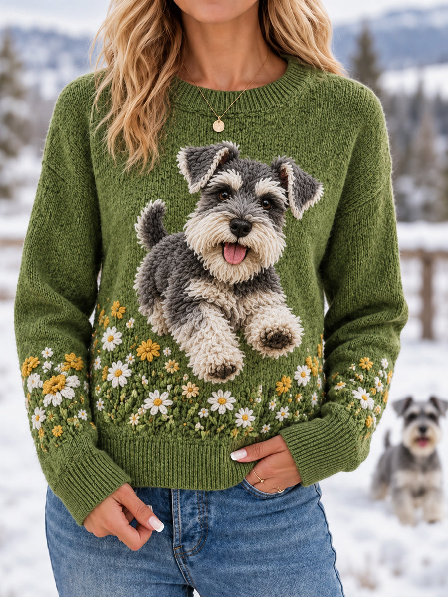 Women's Cute  Schnauzer Print Dog Lover Casual Sweater