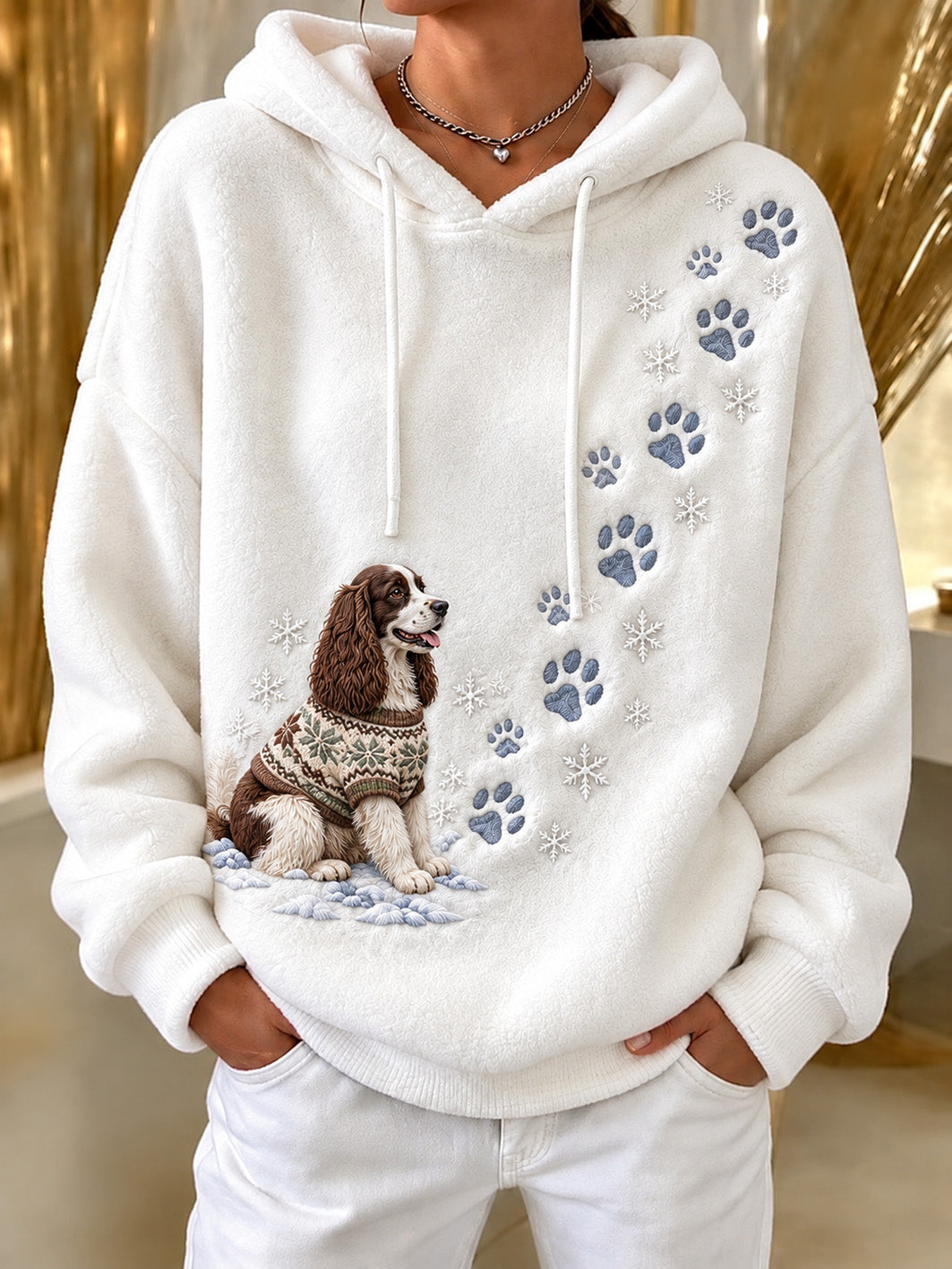Women's Winter English Springer Spaniel Pattern Causal Flannel Hoodie