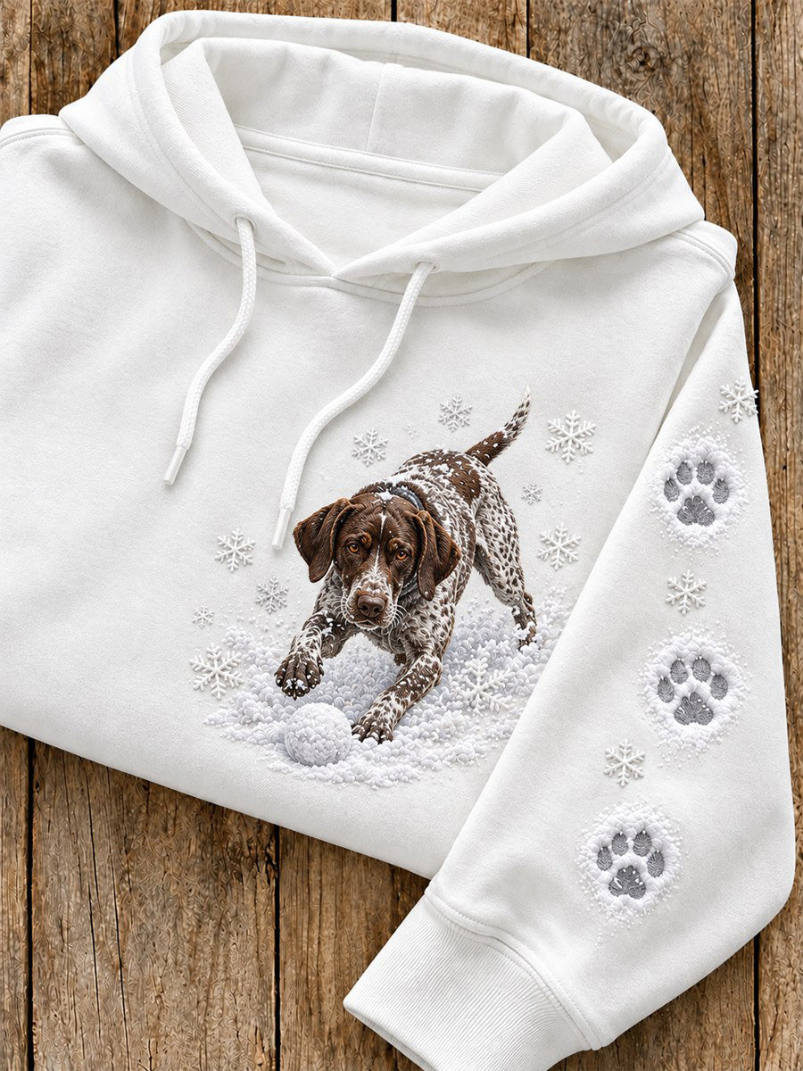 Women's Snowy Winter German Shorthaired Pointer Dog In the Snow Print Hoodie