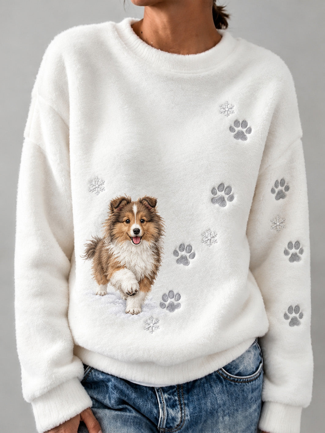 Women's Winter Shetland Sheepdog Pattern Causal Flannel Sweatshirt