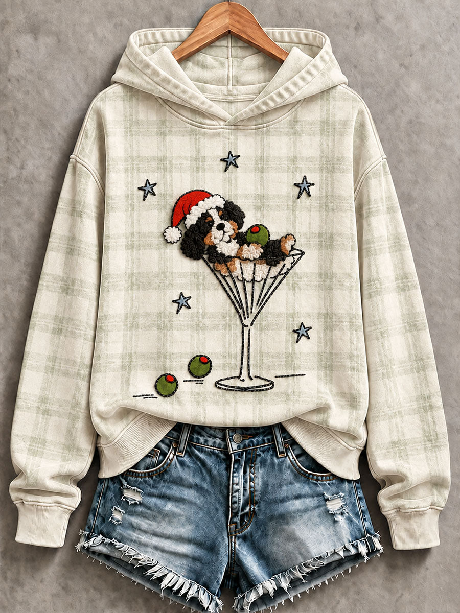 Women’s "Bernese Mountain Dog & Martini" Christmas Fun Print Casual Sweatshirt