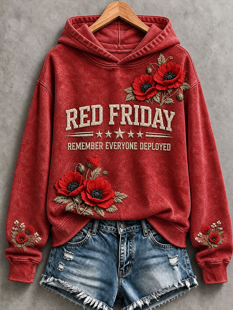 Women's Red Friday Printed Casual Hoodie