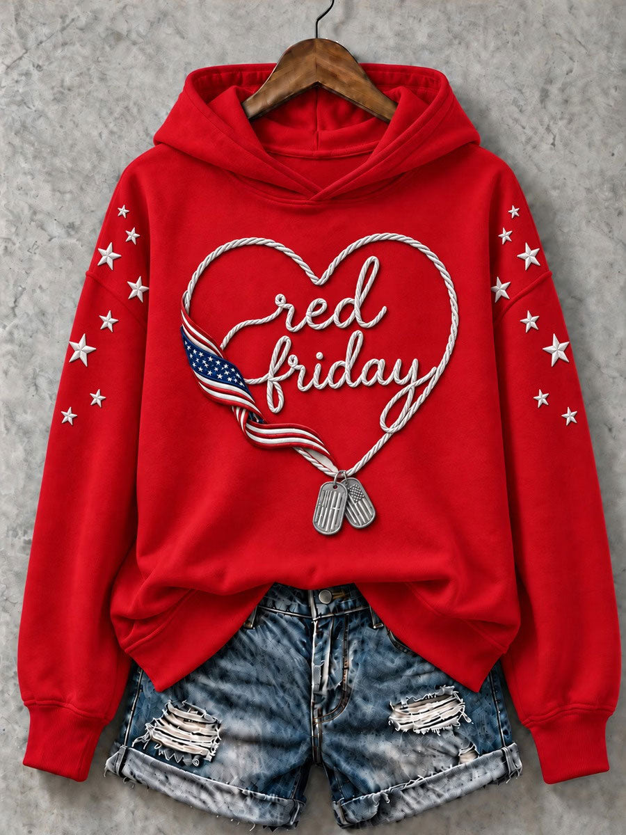 Women's Red Friday Printed Casual Hoodie