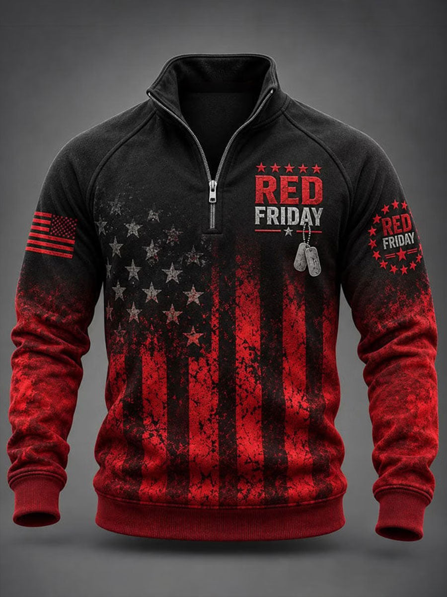 Men's Red Friday Printed Casual Zip-up Hoodie