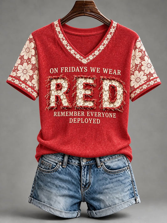 Women's Red Friday Print Casual T-Shirt