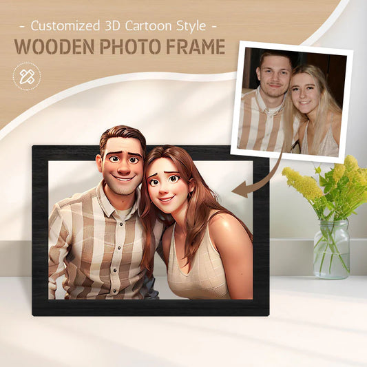 Custom 3D Cartoon Style Wooden Photo Frame – Transform Your Memories into Art!