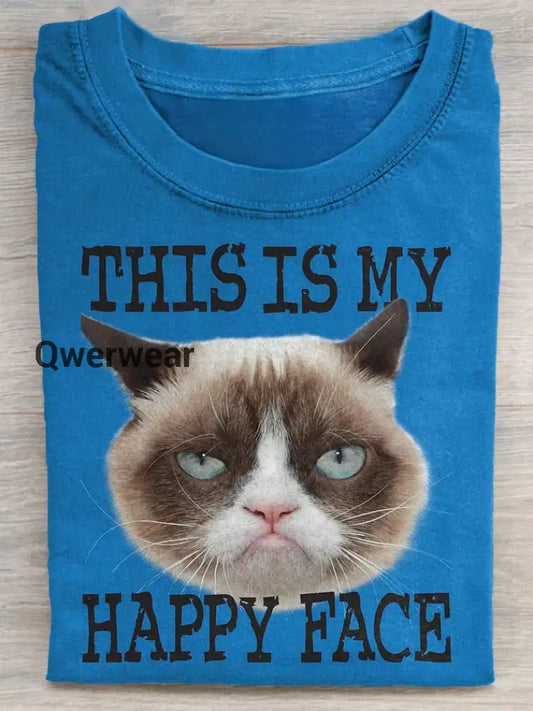 This Is My Happy Face Funny Grumpy Cat Art Print Casaul Short Sleeve T-shirt