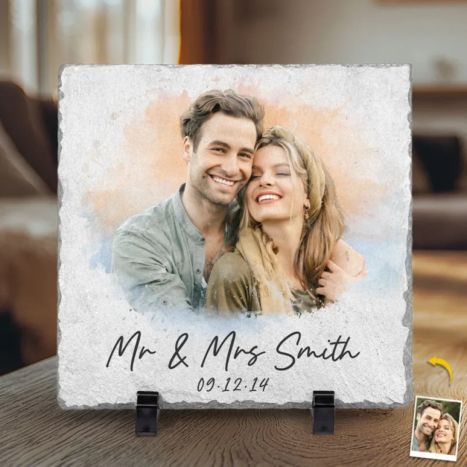 I Love You Forever – Custom Square-Shaped Photo Stone with Stand, Personalized Gift for Husband & Wife, Anniversary & Christmas Keepsake