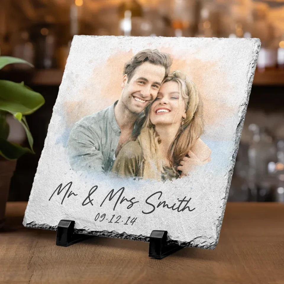 I Love You Forever – Custom Square-Shaped Photo Stone with Stand, Personalized Gift for Husband & Wife, Anniversary & Christmas Keepsake