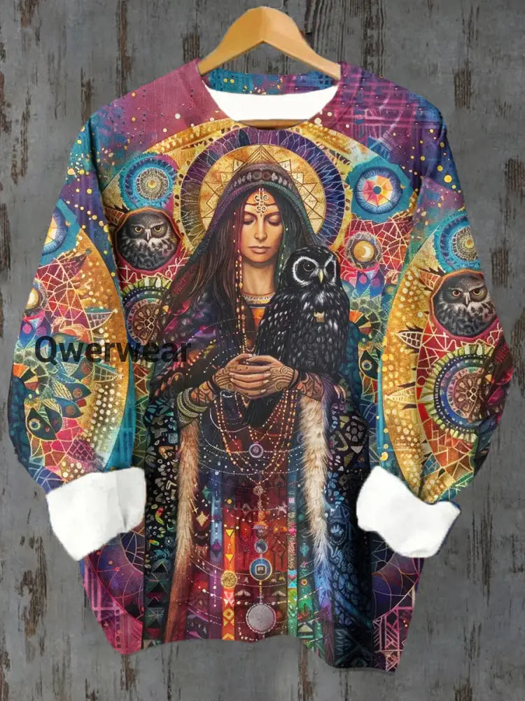 Unisex Casual Crew Neck Sweatshirt with Tarot Card Prayer Pattern Purple / S