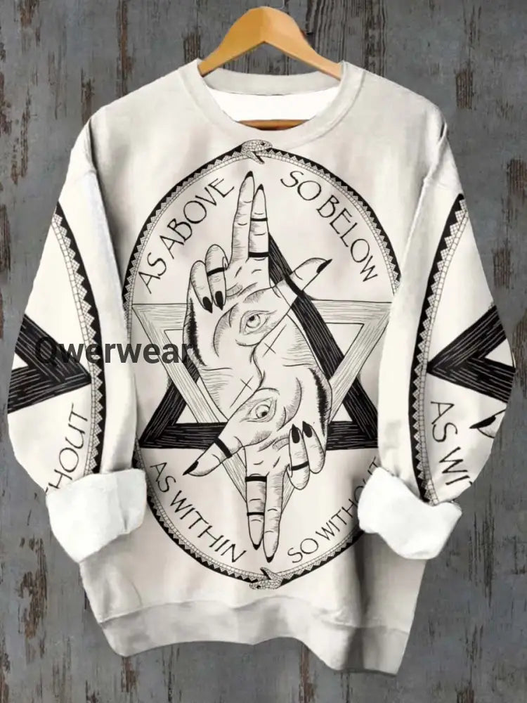 Unisex Divination Gesture Pattern Casual Crew Neck Long Sleeve Sweatshirt Khaki / S