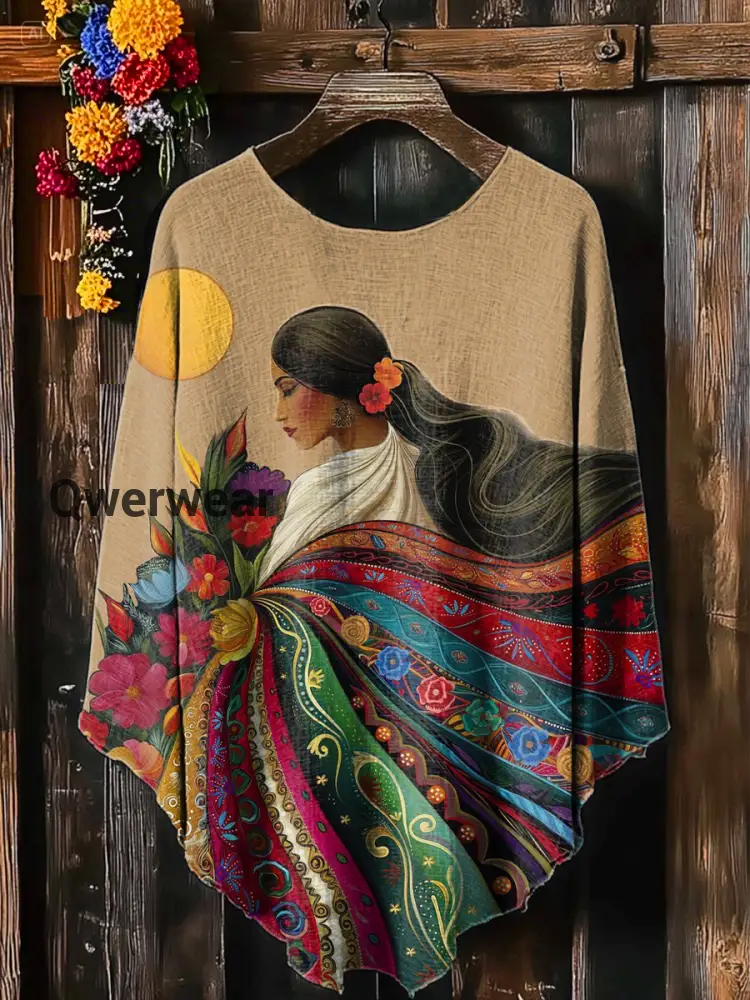 Unisex Mexican Fiesta Cinco De Mayo Printed Shawl Khaki / S
