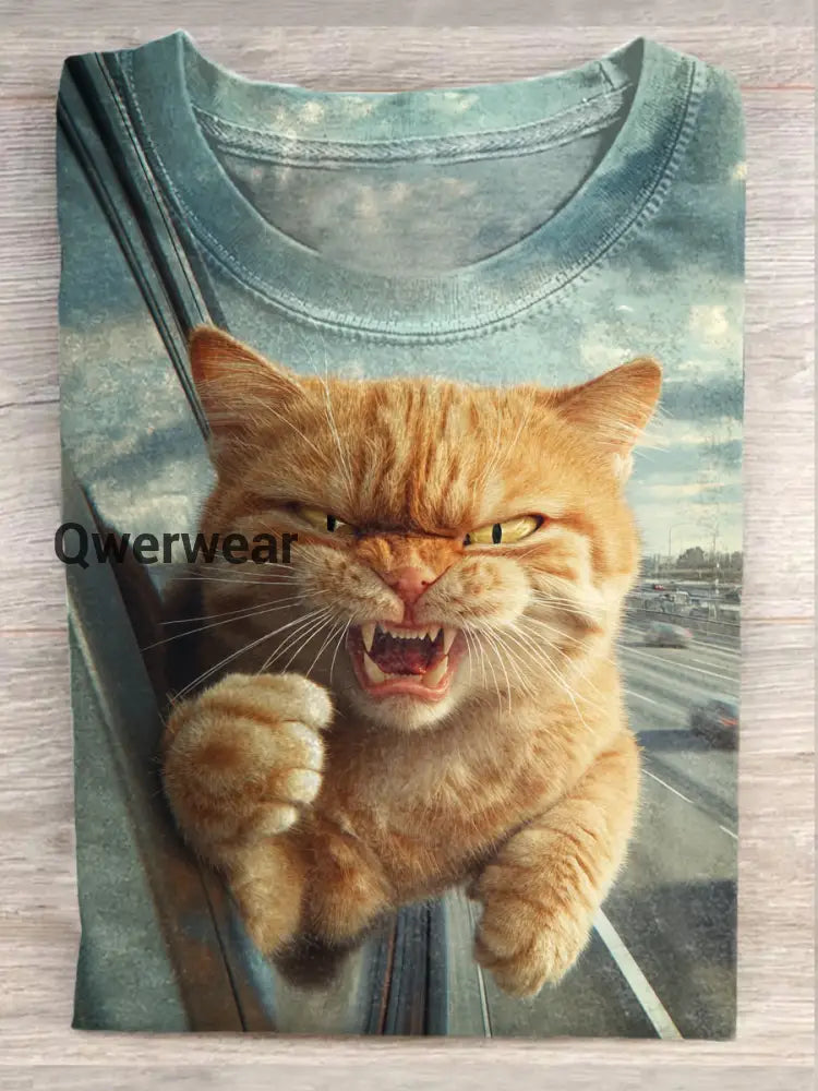 Unisex Retro Cat Fun Art Print Fashion Short Sleeve T-Shirt Tops A / S