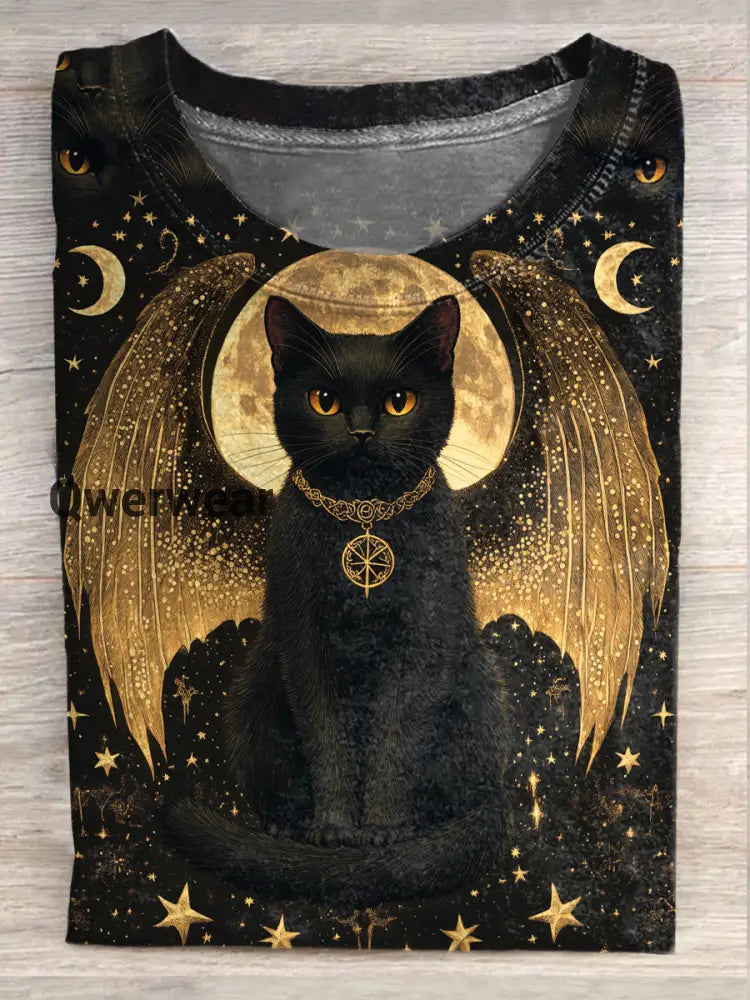 Unisex Retro Fun Cat Art Print Fashion Short Sleeve T-Shirt Tops A / S