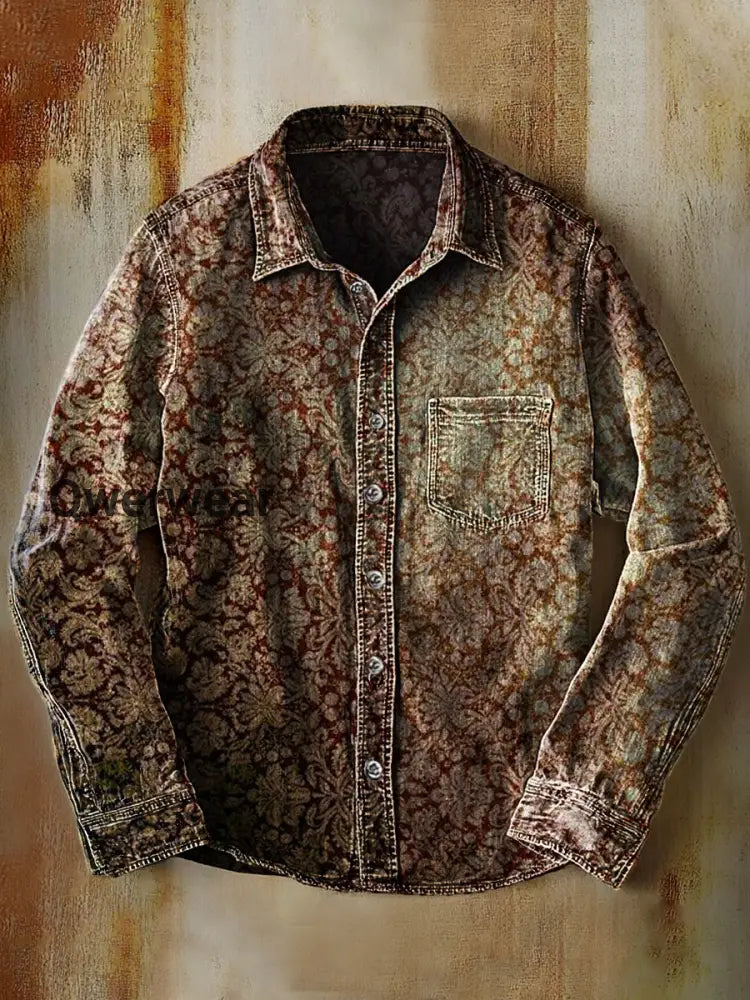 Unisex Simple Retro Fashion Colorful Art Print Lapel Long Sleeve Pocket Shirt A / S Mens shirts