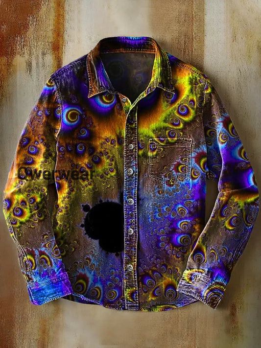 Unisex Simple Retro Fashion Colorful Art Print Lapel Long Sleeve Pocket Shirt D / S Mens shirts