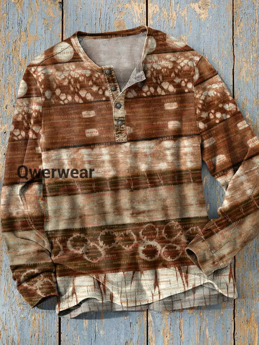 Unisex Simple Retro Western Colorful Art Print Long Sleeve Fashion Henley Shirt A / S