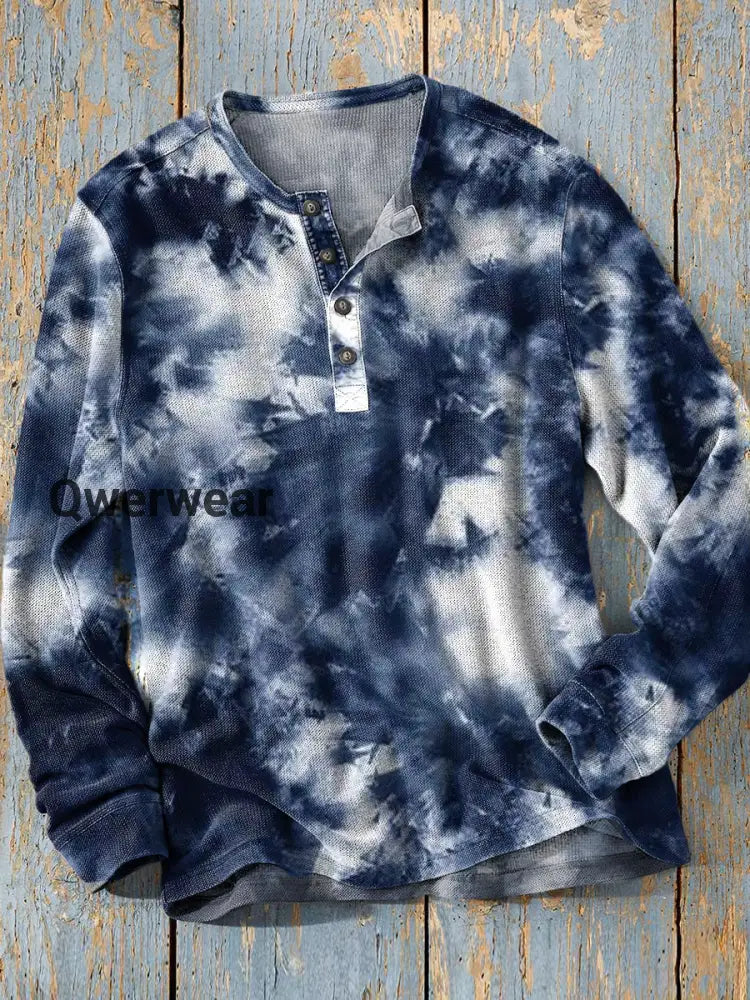 Unisex Simple Retro Western Colorful Art Print Long Sleeve Fashion Henley Shirt A / S Mens shirts