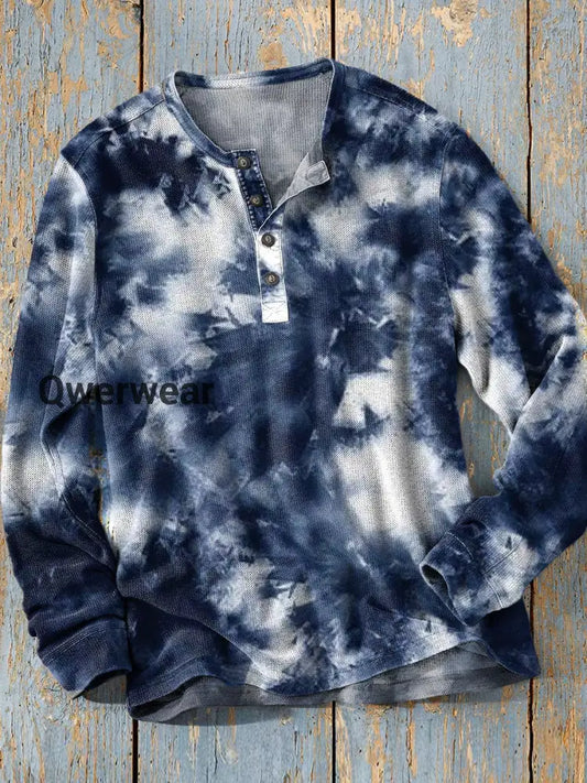 Unisex Simple Retro Western Colorful Art Print Long Sleeve Fashion Henley Shirt A / S Mens shirts