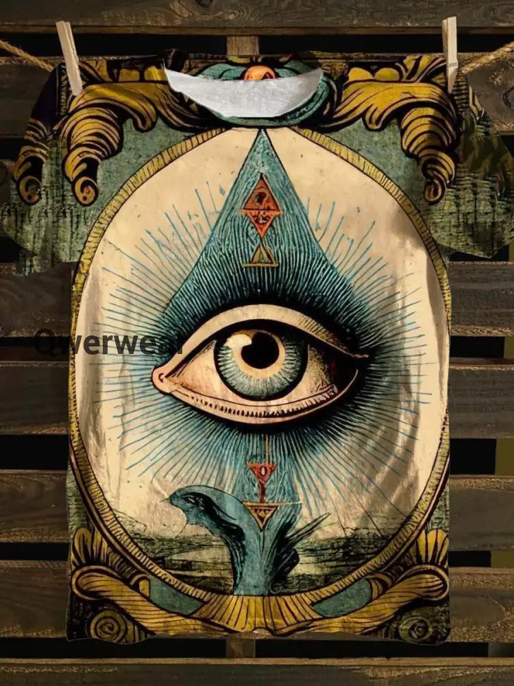 Unisex Tarot Card All Seeing Eye Pattern Casual Round Neck Short Sleeve T-Shirt Blue / S