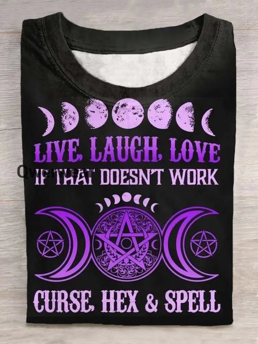 Unisex Tarot Sun Moon Star Pattern Casual Round Neck Short T-Shirt Purple / S