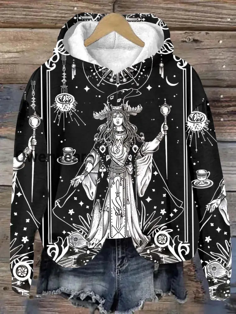 Unisex Tarot Witch Astrolabe Graphic Casual Hooded Sweatshirt Black / S