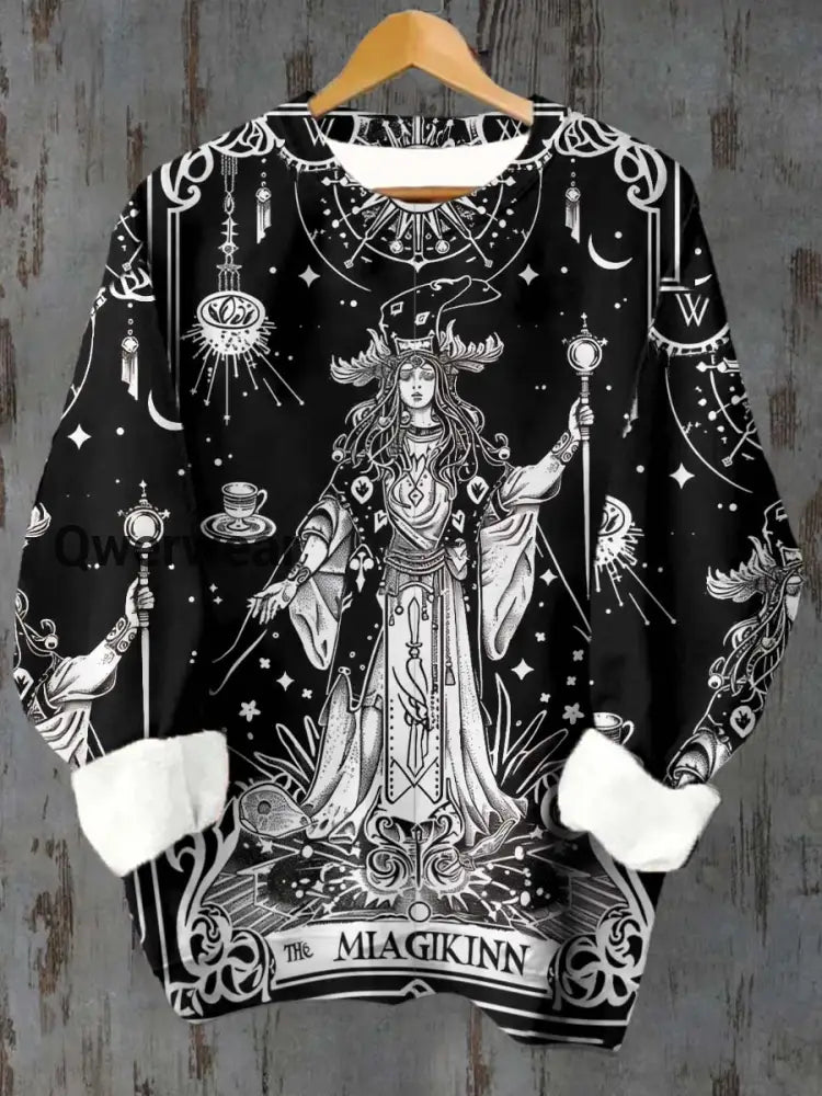Unisex Tarot Witch Astrolabe Pattern Casual Crew Neck Sweatshirt Black / S