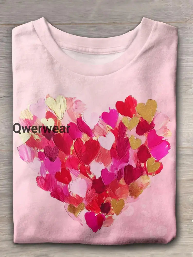 Valentine Day Heart Brushstroke Crew Neck T-shirt Mixed Color / S
