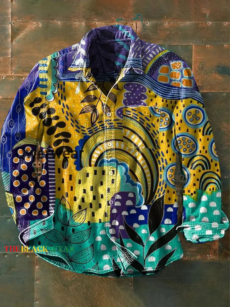 Vintage Abstract Art Colour Dazzle Vintage Stripe Print 100% Cotton Long Sleeve Shirt Multicolor / S