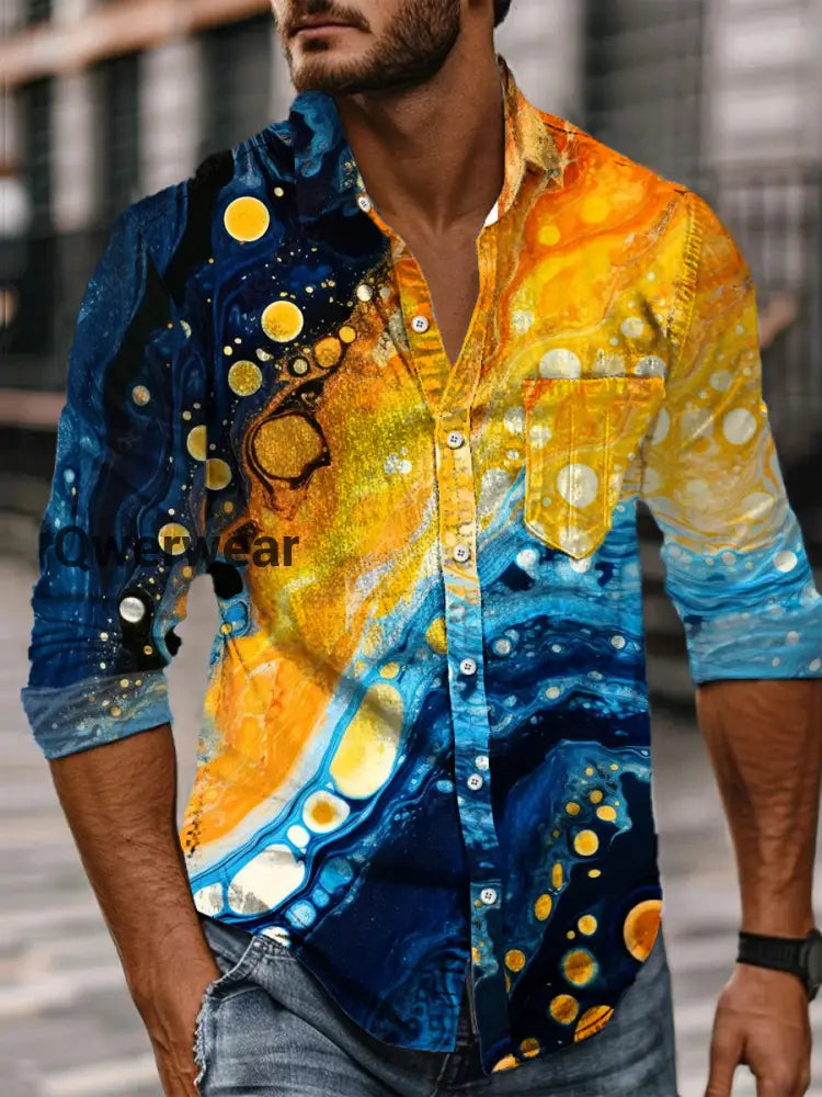 Vintage Abstract Gradient Art Print Casual Long Sleeve Shirt A / S Mens shirts
