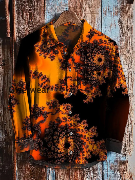 Vintage Abstract Gradient Art Print Casual Long Sleeve Shirt A / S Mens shirts