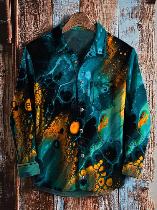Vintage Abstract Gradient Art Print Casual Long Sleeve Shirt A / S Mens shirts