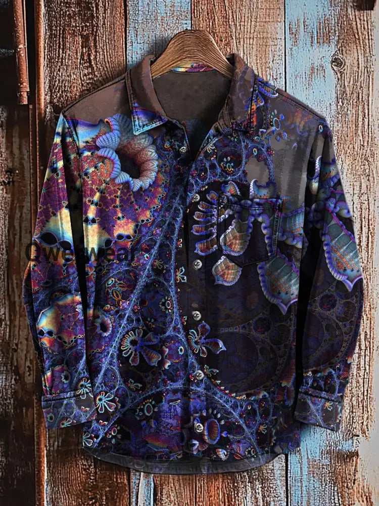 Vintage Abstract Gradient Art Print Casual Long Sleeve Shirt A / S Mens shirts