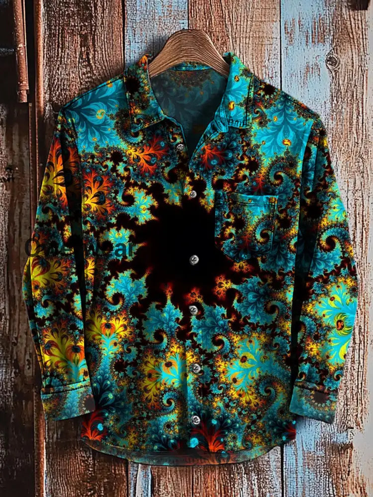 Vintage Abstract Gradient Art Print Casual Long Sleeve Shirt A / S Mens shirts