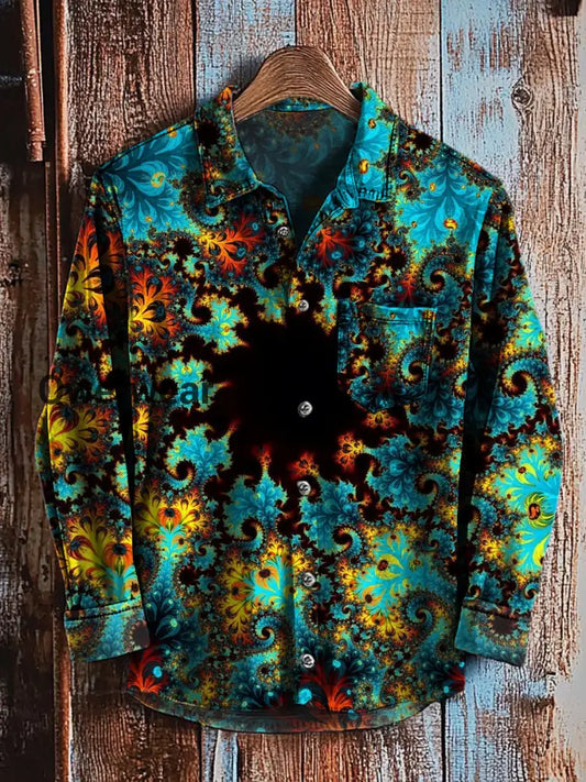 Vintage Abstract Gradient Art Print Casual Long Sleeve Shirt A / S Mens shirts